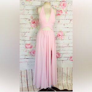 Fame and partners halter cutout front slit pink prom dress!!!